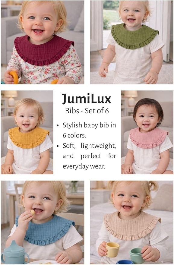 Baby Cotton Muslin Ruffled Bibs-Set of 6 - Image 3