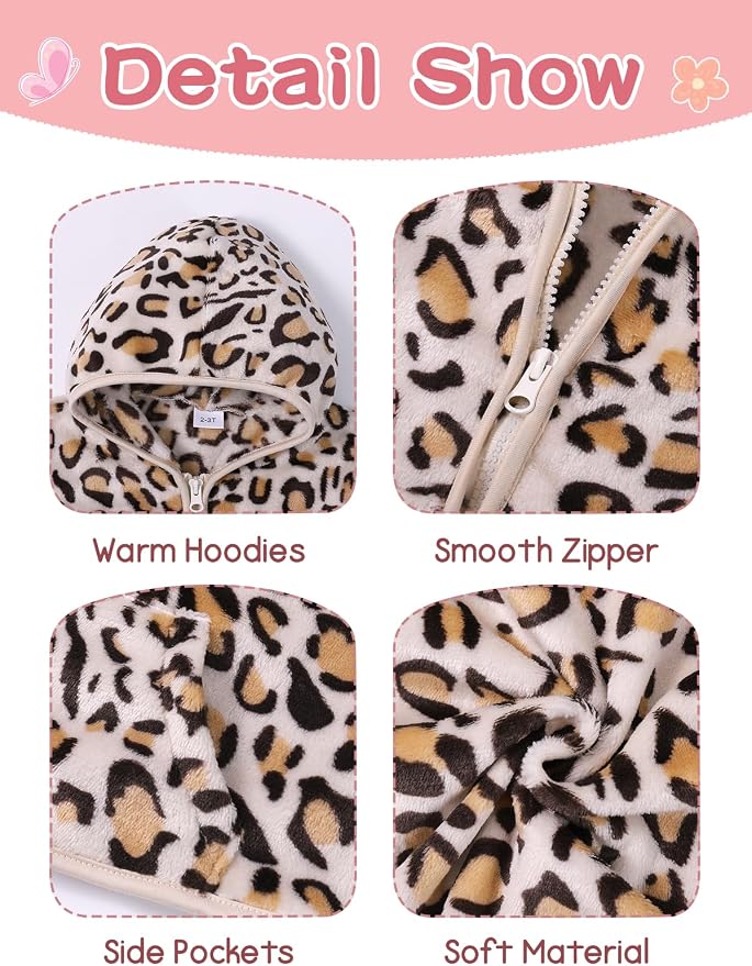 Toddler Baby Girl Fleece Jackets Fall Clothes Hooded Zip Fuzzy Coats - Image 6