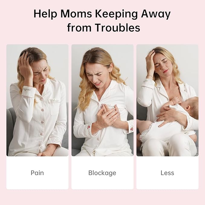 TSRETE Double Wearable Breast Pump, Electric Hands-Free Breast Pumps with 2 Modes, 9 Levels, LCD Display, Memory Function Rechargeable Milk Extractor-24mm Flange, Pink