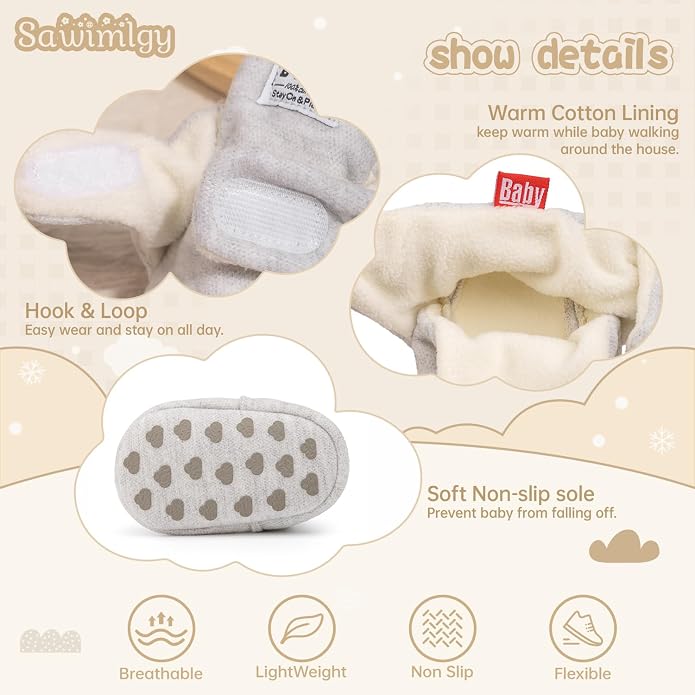 Sawimlgy Newborn Infant Baby Girl Boy Cotton Booties Stay On Sock Slippers Soft - Image 5
