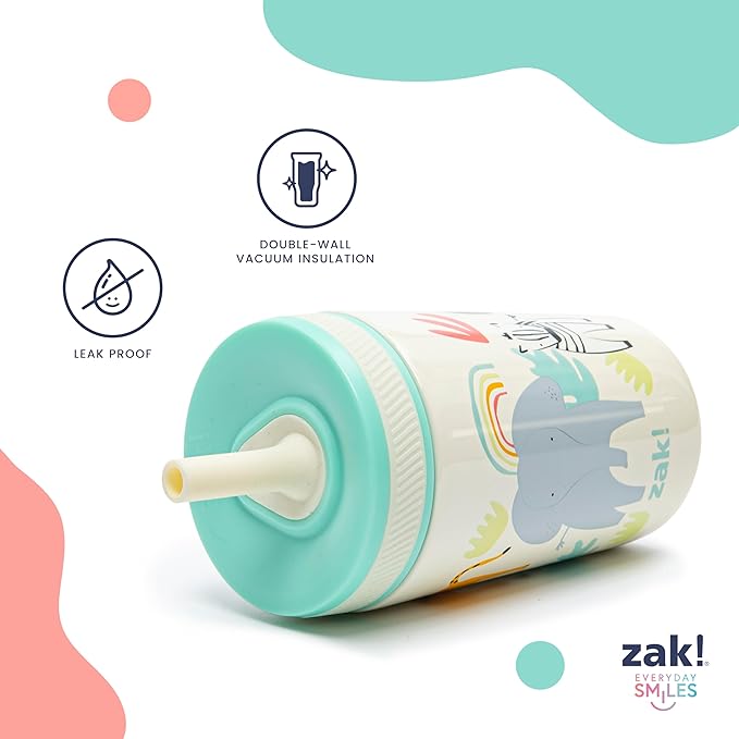 Zak Designs Kelso Toddler Cups For Travel or At Home, 12oz Vacuum Insulated Stainless Steel Sippy Cup With Leak-Proof Design is Perfect For Kids (Spaceships)