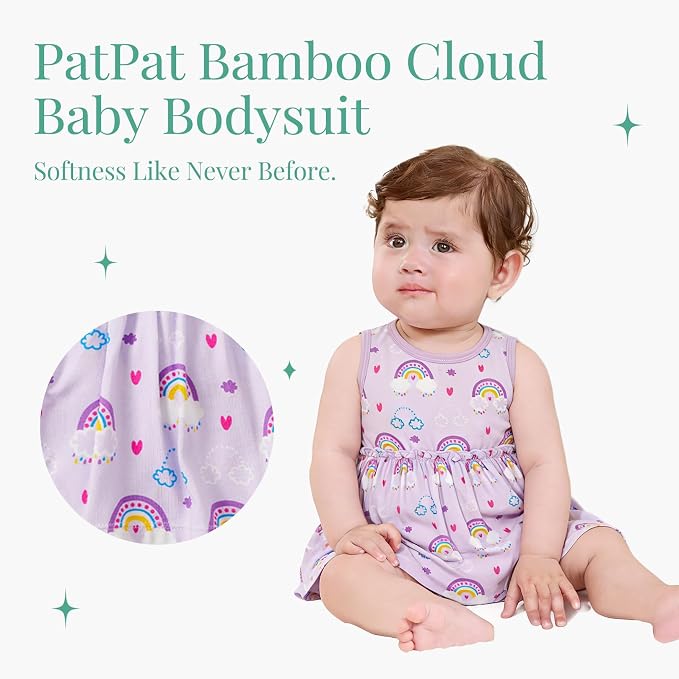 PATPAT Baby Girl Bamboo Viscose 2-Pack Romper & Dress | Color-Coded Snaps - Image 2
