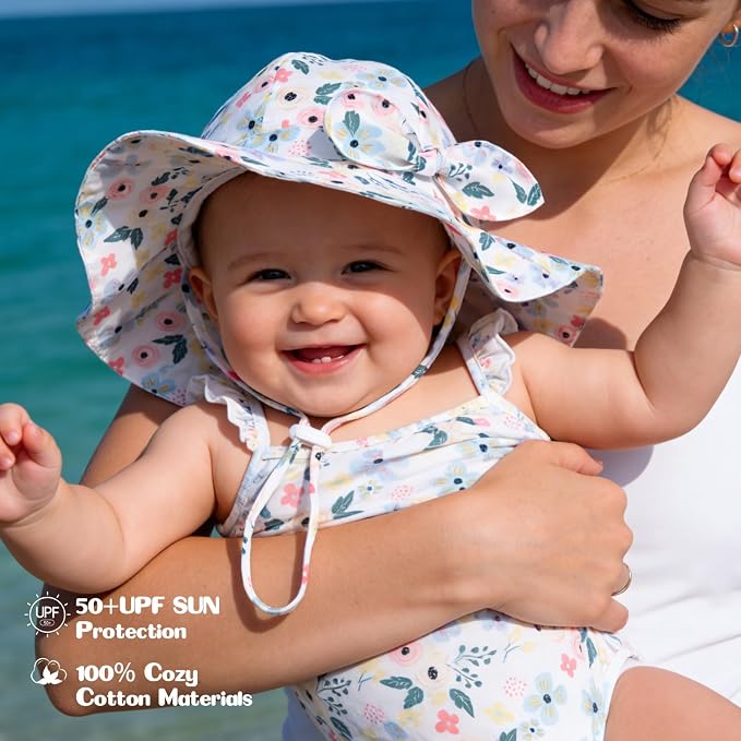 Baby Girl Sun Hat with UPF 50+ Outdoor Adjustable Beach Hat with Wide Brim - Image 4