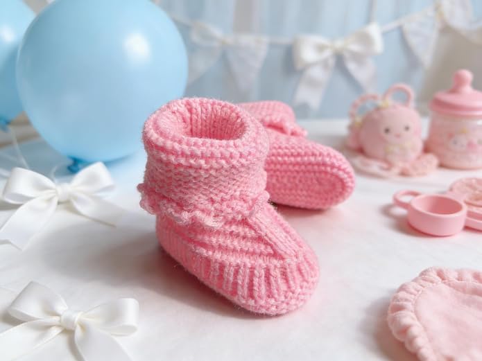 2 Pairs Baby Booties Newborn Baby Hand Crochet Knit Boots Infant Soft Cozy Warm - Image 8