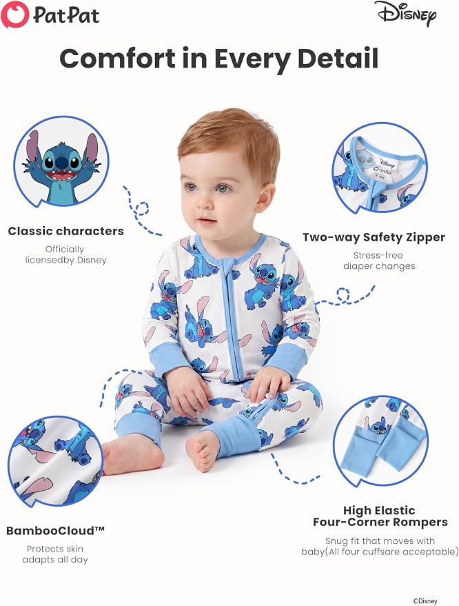 Disney Baby Viscose Made from Bamboo 2-Way Zipper Footie Outfit NB to Inf - Image 6