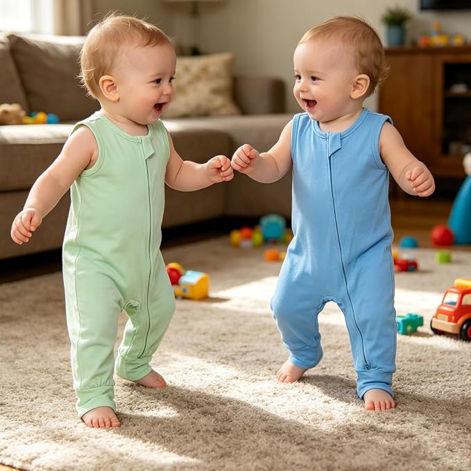 Aablexema Baby Rayon of Bamboo Sleeveless Footless Zipper Romper 0-24M | 2pcs - Image 5