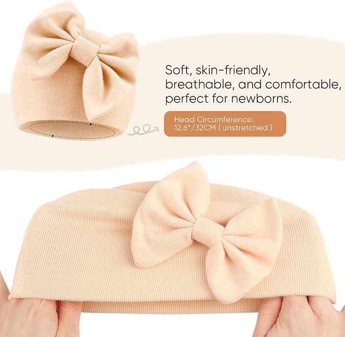 BQUBO Newborn Baby Girls Hats Mittens Set Hospital Hat Beanie Infant Bow Hats - Image 6
