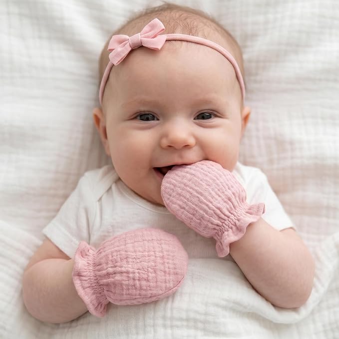 Pro Goleem Muslin Baby Mittens for Newborn, 100% Cotton No Scratch Soft - Image 2