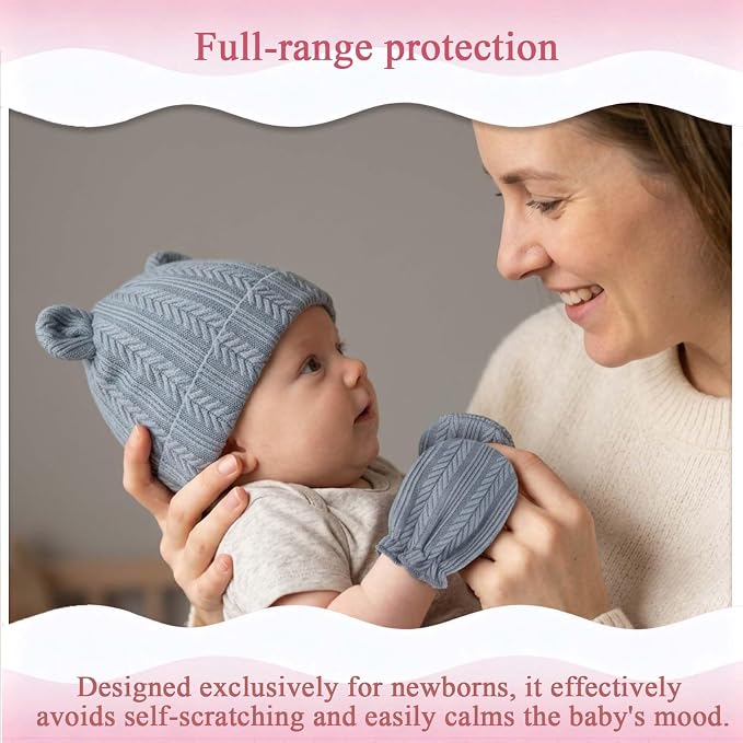 Newborn Baby Girl Hats Mittens Set Cotton - Image 2