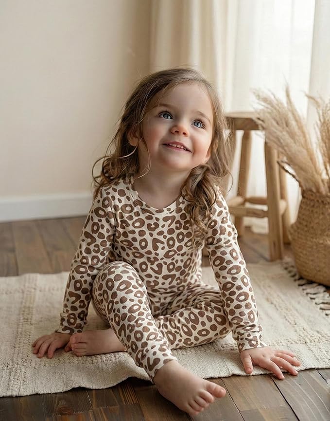 moimoln Cotton Modal Baby Toddler Pajamas Check Solid Leopard 6M-8Y - Image 4