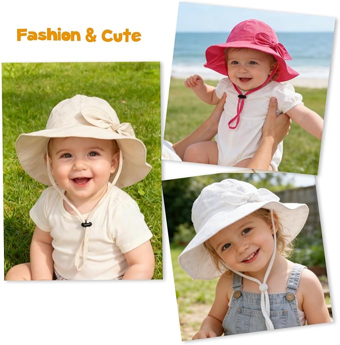 Baby Girl Sun Hat with UPF 50+ Outdoor Adjustable Beach Hat with Wide Brim - Image 7