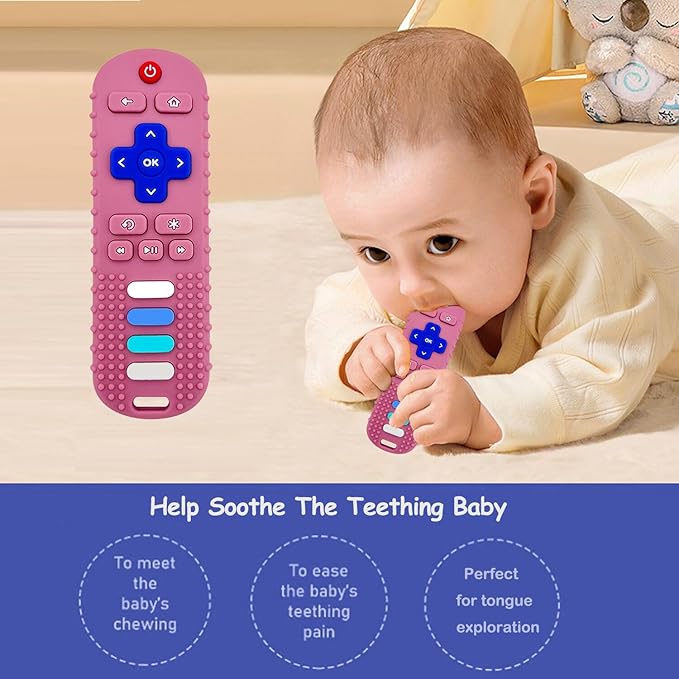 Baby Teething Toys, Food Grade Silicone Teethers for Babies 3 6 12 18 Months, Fake TV Remote Control Shaped Teether Toys, Infant Chew Toys for Boys and Girls, Freezer BPA Free