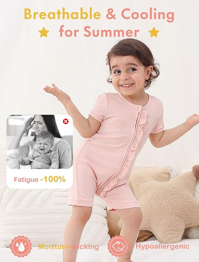 JunNeng Viscose from Bamboo Baby Sleeper, Short Sleeve Romper Jumpsuit | 2 Way - Image 2