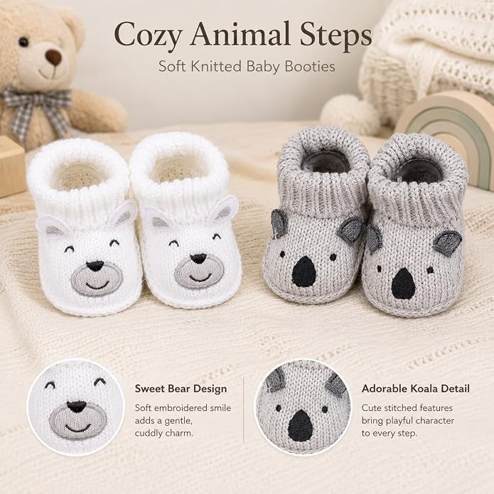 2 Pairs Baby Booties Newborn First Walkers Cozy Shoes Warm Knit Soft Booties - Image 5