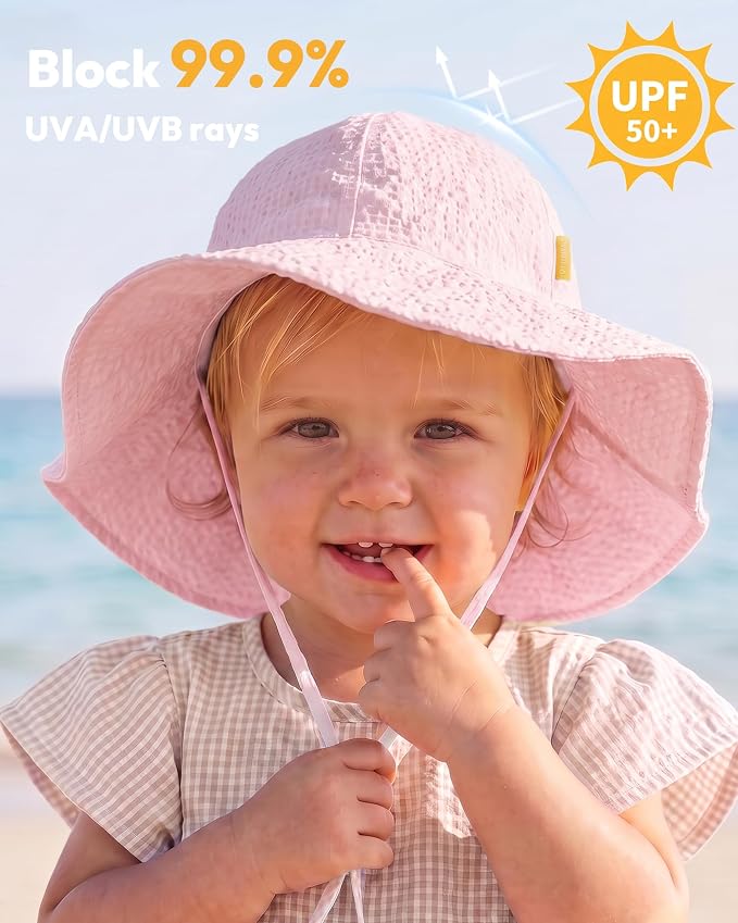 HONGTEYA Baby Sun Hat Wide Brim Adjustable Toddler Beach Bucket Hat | Soft - Image 2