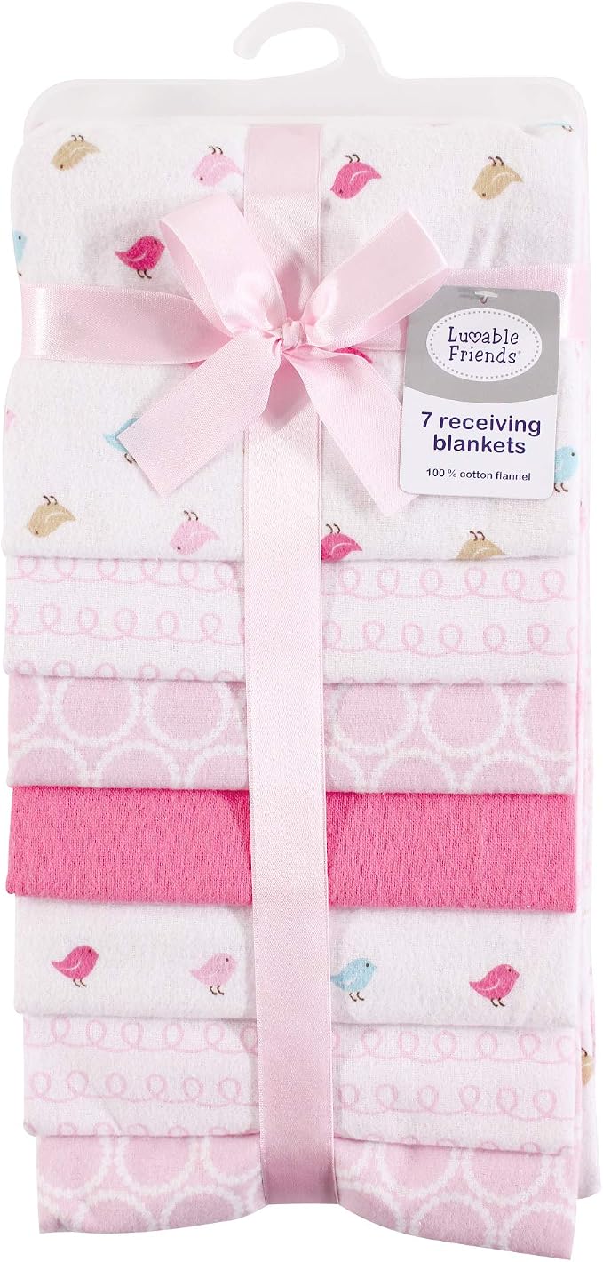 Luvable Friends Unisex Baby Cotton Flannel Receiving Blankets, Birdies 7-Pack - Image 3