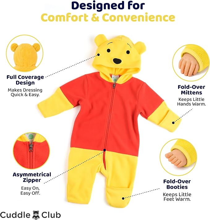 Cuddle Club Fleece Baby Bunting Bodysuit Hoodie, Newborn - Image 3