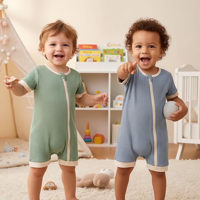 Bafeicao Unisex Baby Boy Girl 2/3 Pack Rompers Short Sleeve | 2 Way Zipper - Image 2