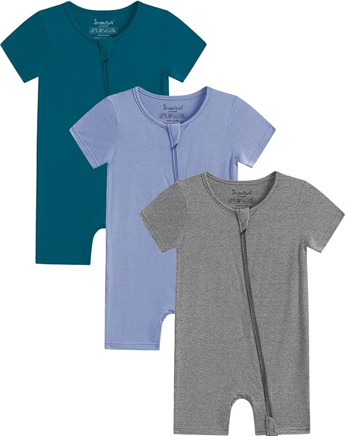 Jimonda Baby Bamboo Rayon Rompers Short Sleeve 3pc Pjs by JimondaBaby