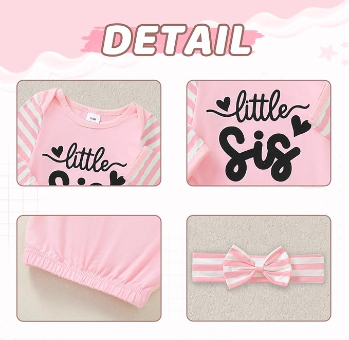 AMAWMW Newborn Baby Girl Little Sister Sleeper Gown Stripe Long Sleeve - Image 6