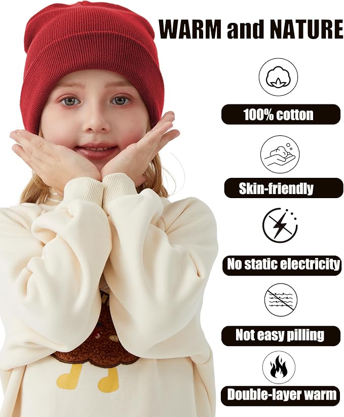ROYBENS 100% Cotton Baby Beanie Cute Toddler Winter Hat Knit Caps Ages 0-8 | - Image 4