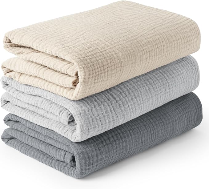 Konssy 3-Pack Muslin Baby Swaddle Blankets, 47 x 47 in Receiving Blankets | by Konssy