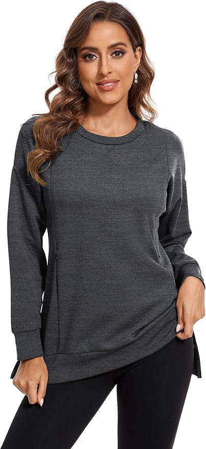 Smallshow Women's Nursing Tops Sweatshirt Long Sleeve Side Split Breastfeeding Shirt