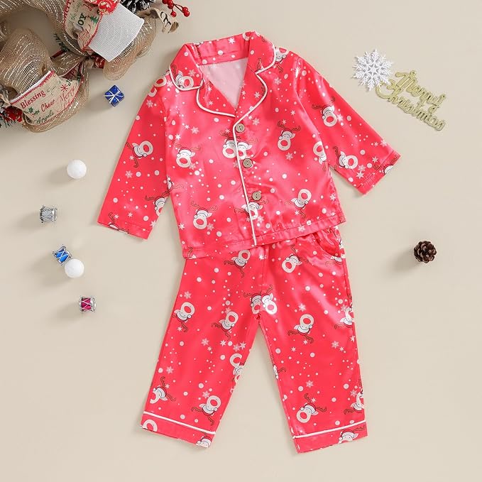 Kids Baby Girl Boy Satin Pajamas Set Button Down Sleep Shirt Top+Long Pants - Image 5
