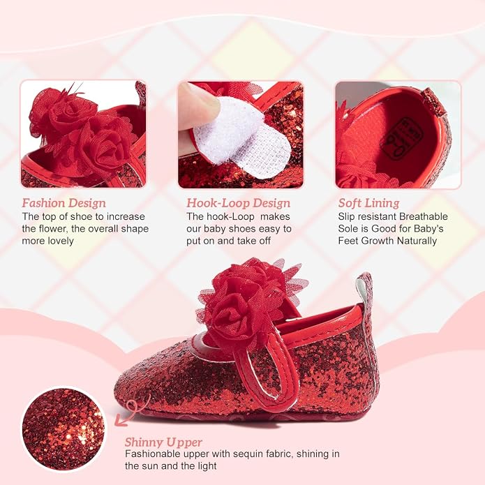 KIDSUN Infant Baby Girls Mary Jane Shoes Non-Slip Rubber Sole Ballet Slippers - Image 3