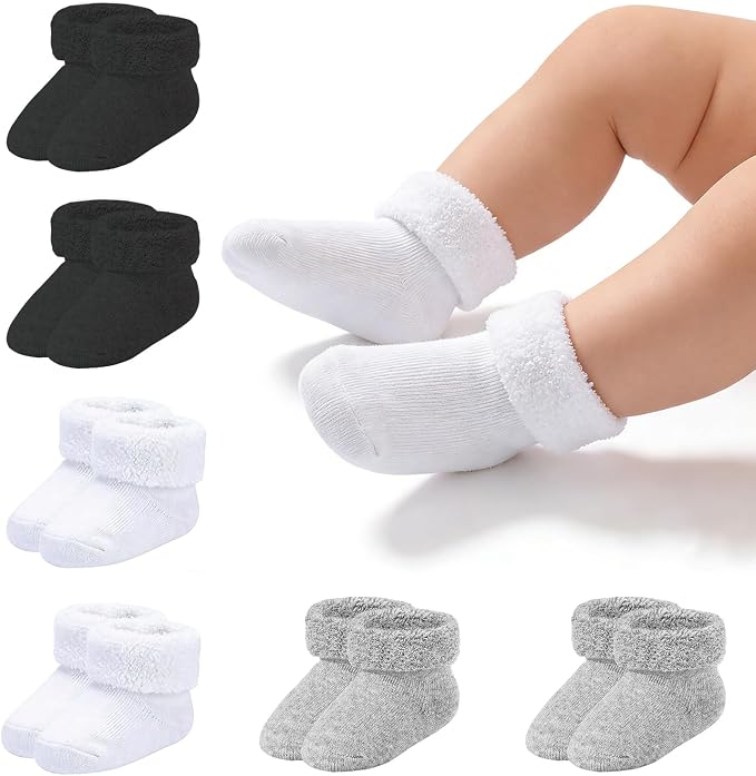Newborn Socks 0-3 Months Preemie Infant Cotton Terry Ankle Socks 6 Pairs by Miniangel