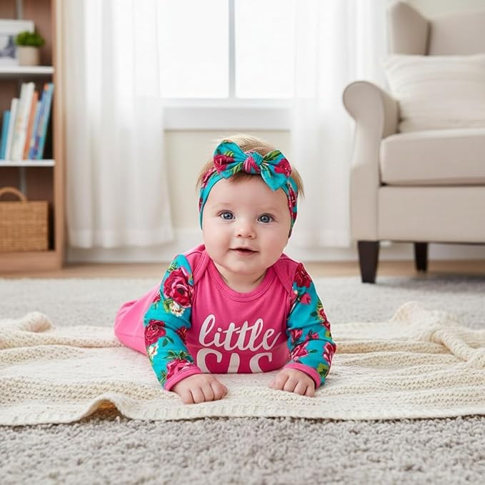 AMAWMW Newborn Baby Girl Little Sister Sleeper Gown Stripe Long Sleeve - Image 3