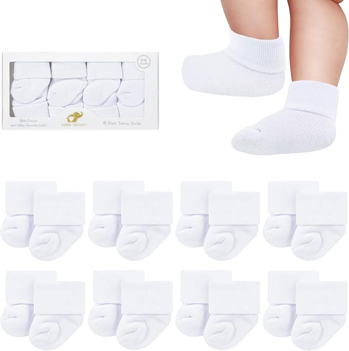 8 Pairs Newborn Socks Thick Cotton Terry Turn Cuff Baby Socks 0-6 Months Cute by BebeFavour