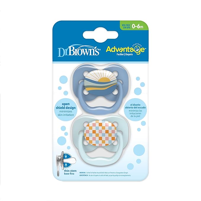 Dr. Brown's Advantage Baby Pacifiers, 0-6 Month, Blue, 2 Count and Dr. Brown's Advantage Baby Pacifiers, Glow-in-The-Dark, 0-6 Month Pacifiers, Blue, 2 Count