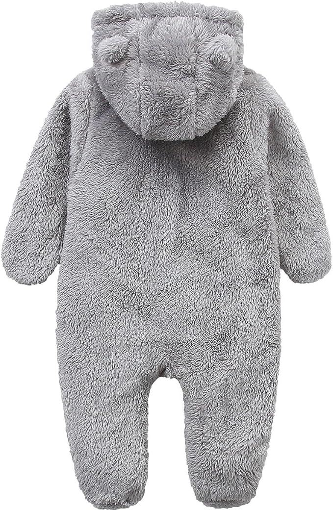 Baby Hooded Fleece Romper Long Sleeve Onesie Outwear Outfits 0-12M | Fall - Image 2