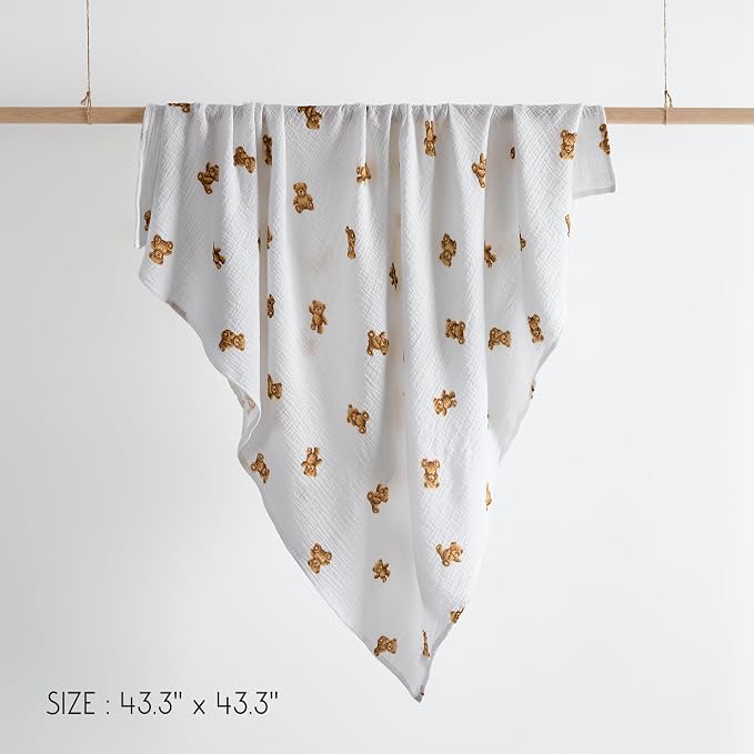 Meracorallo Muslin Swaddle Blanket, 100% Cotton Receiving Blanket, Bears | Soft - Image 6
