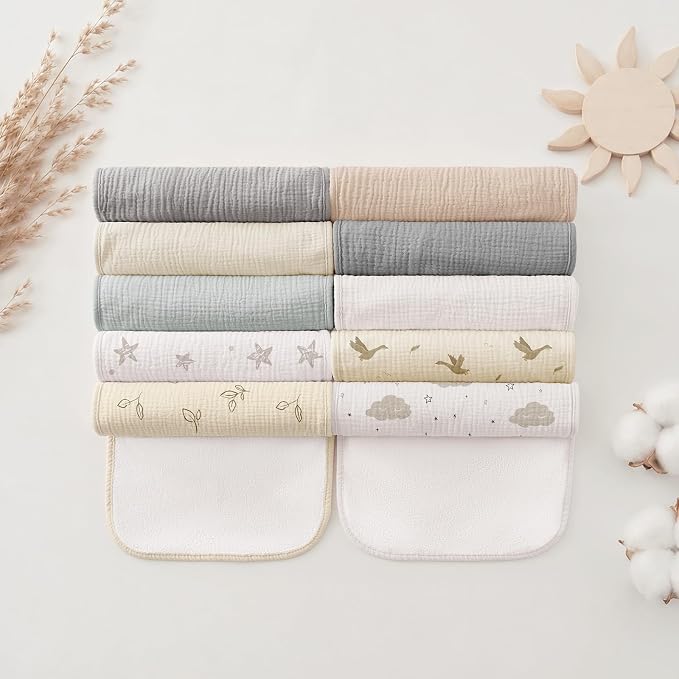 Bearmoss 10 Pack Muslin Burp Cloths, Newborn Essentials Large Extra Washcloths - Image 8