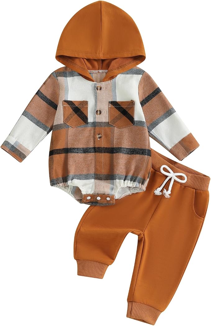 Douhoow Infant Baby Fall Clothes Boy Girl Plaid Hoodie Sweatshirt Romper by DouhoowBabyKidsClothes
