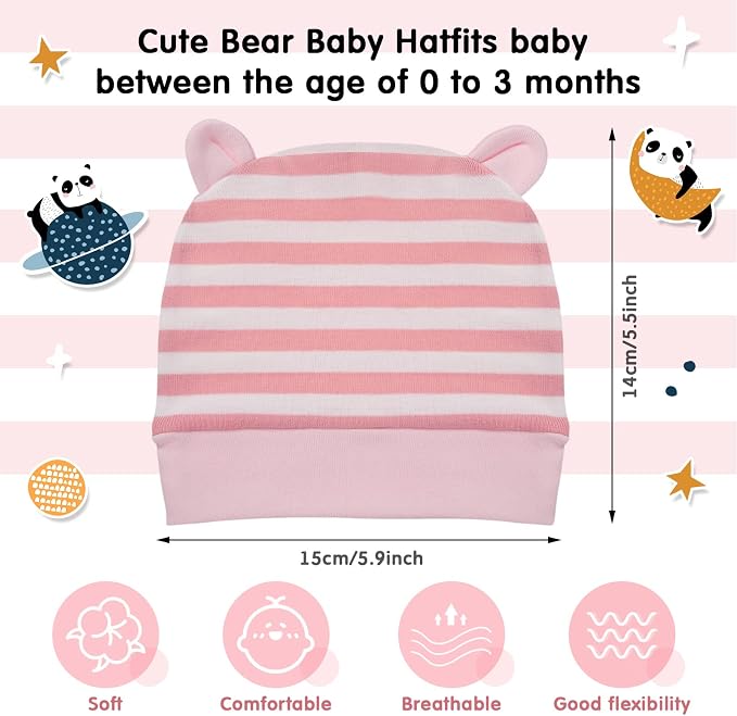 Geyoga 9 Pieces Newborn Baby Hat Bear Ears Infant Caps Baby Boy Girl Toddler - Image 5