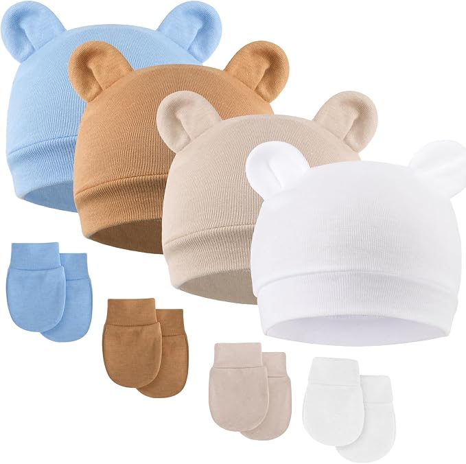 BQUBO Newborn Baby Bear Ears Hats and Mittens Sets Preemie Cotton Caps Baby Boy by DRESHOW