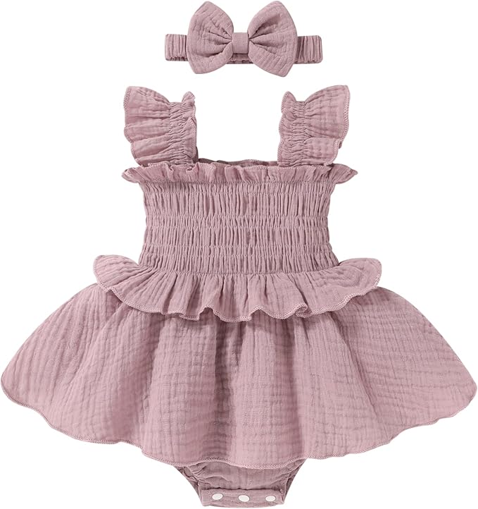 YOUNGER TREE Baby Girl Clothes Ruffle Romper Boho Dress Summer Cake Smash by YOUNGERTREE