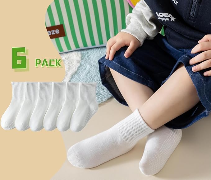 Toddler Grip Socks with Non-Slip Unisex Baby Stripe Crew Cotton Socks | Retro - Image 5