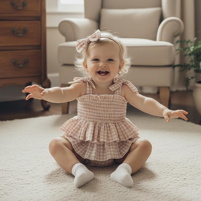 Newborn Baby Girl Summer Clothes Plaid Ruffle Bodysuits Onesie Infant Girl - Image 2