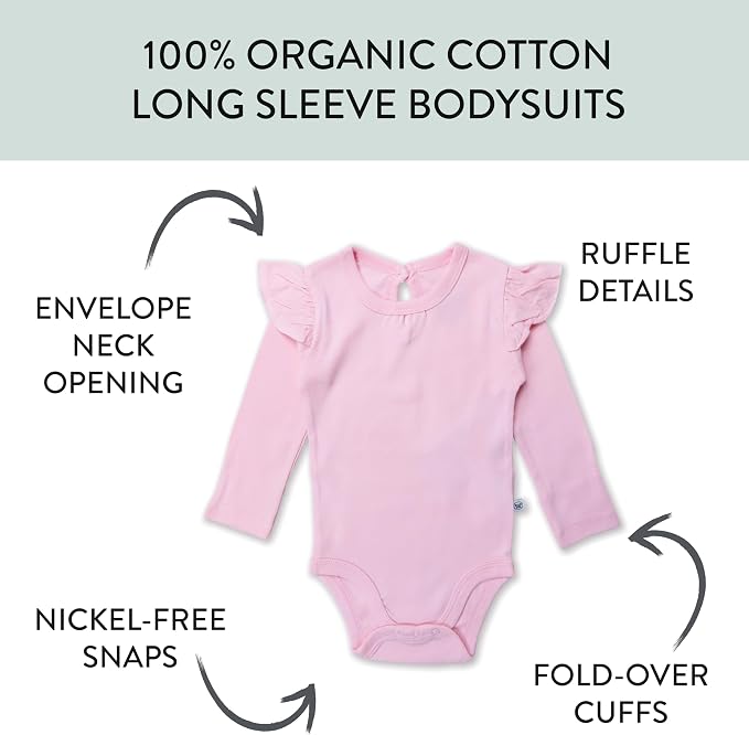 HonestBaby Baby Girls' 5-pack Long Sleeve Ruffle Shoulder Bodysuits 100% - Image 2