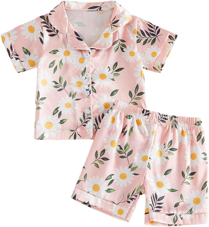 Kuriozud Toddler Baby Girl Pajamas Set Summer Floral Short Sleeve Button Down by Kuriozud