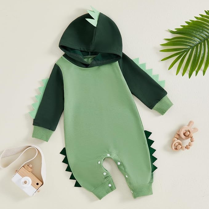 Newborn Baby Boys Rompers Hoodies Dinosaur Cartoon Infant Baby Toddler Onesie - Image 4