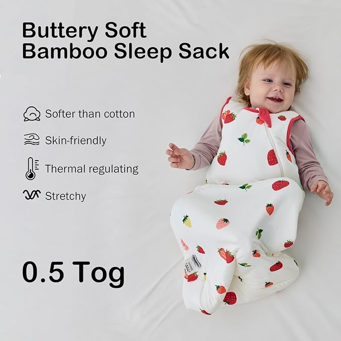 BubblePanda Rayon Made from Bamboo Sleep Sack 12-18 Months 0.5 Tog Soft Lightweight Toddler Sleep Sack 1t for Babies 2-Way Zipper Wearable Blanket Baby 12 Months