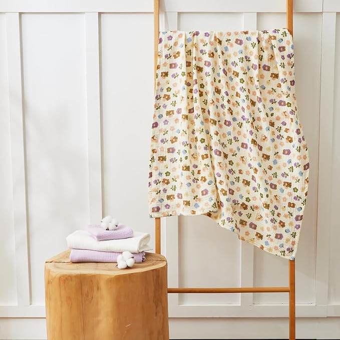 RILIHO 5 Pack Muslin Swaddle Blankets & Baby Burp Cloths, Soft & Breathable - Image 5