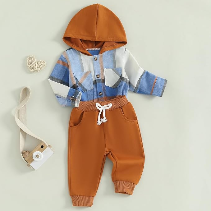 Douhoow Infant Baby Fall Clothes Boy Girl Plaid Hoodie Sweatshirt Romper - Image 3