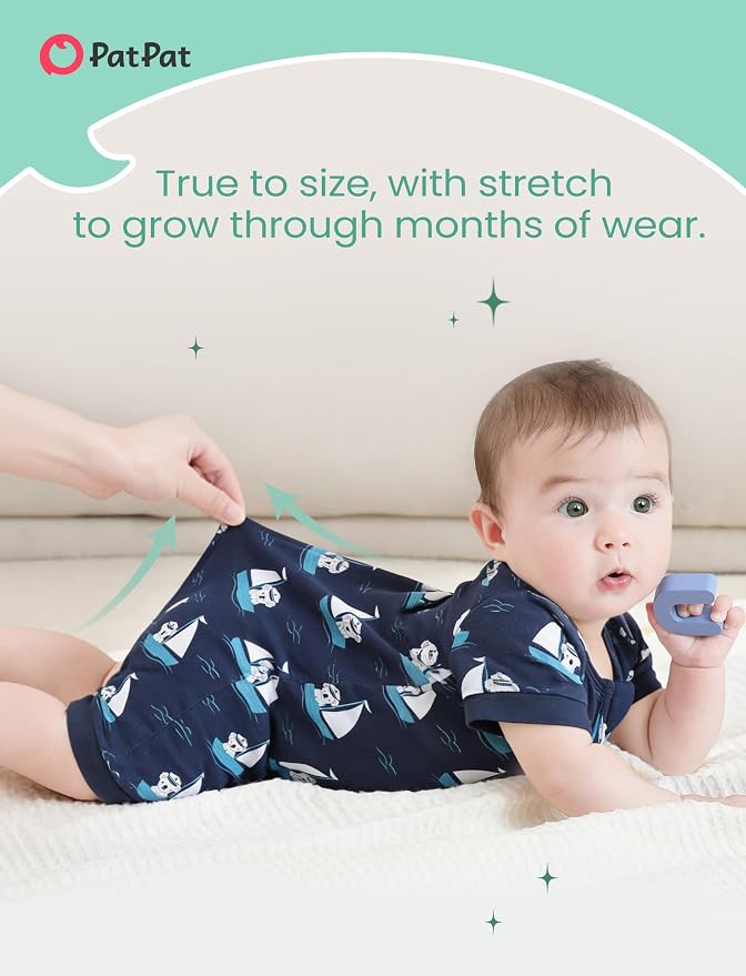 PATPAT Baby Boy and Girl Bamboo Viscose 2-Pack Romper | 2-Way Zipper, Soft and - Image 5