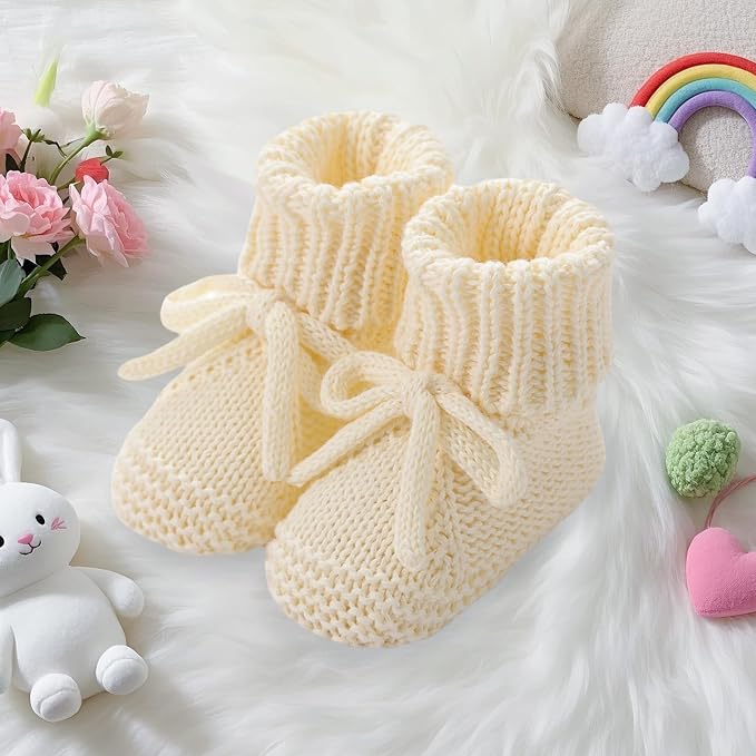 SOLILOQUY Baby Boy Girl Cozy Knit Booties Stay-On Bow Tie Newborn First Shoes - Image 6